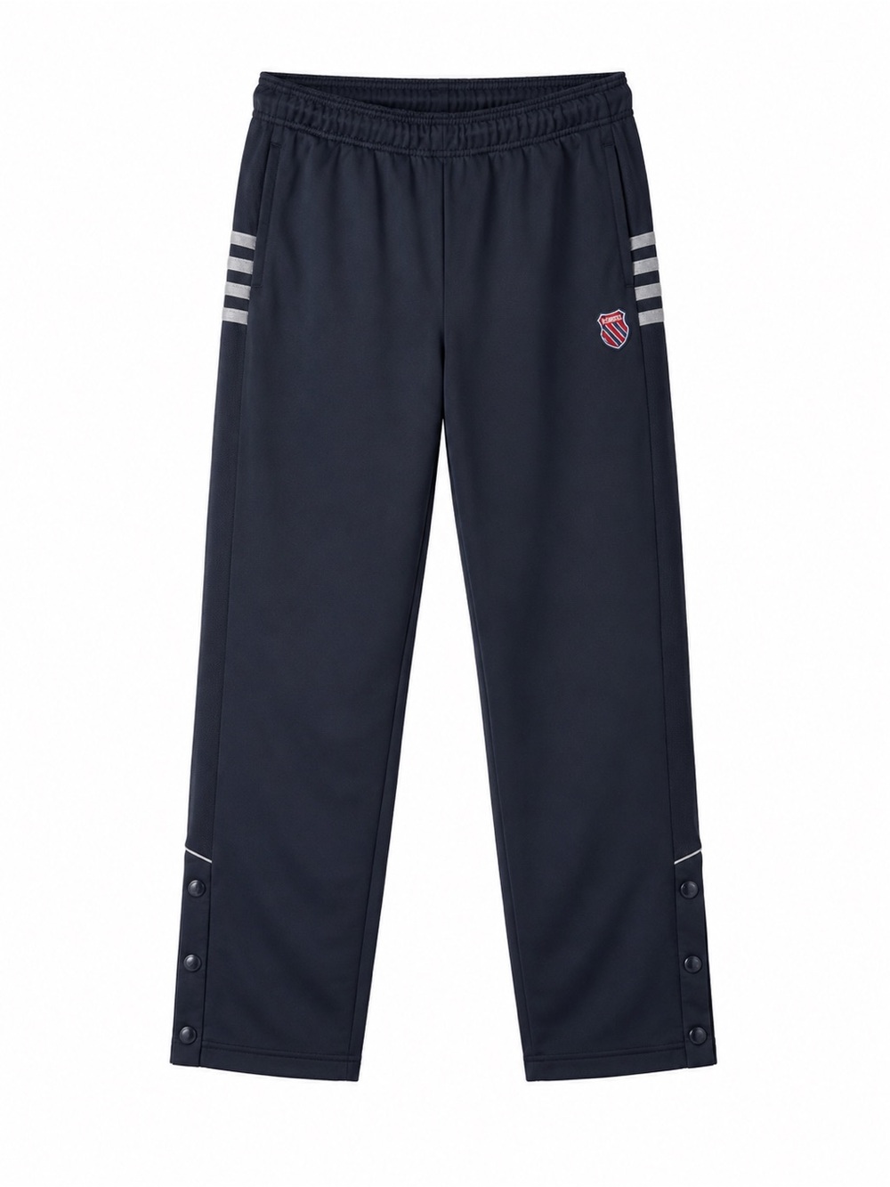 K-Swiss Navy Snap Track Pants Sporty Streetwear Retro Athletic Wide Leg Trousers